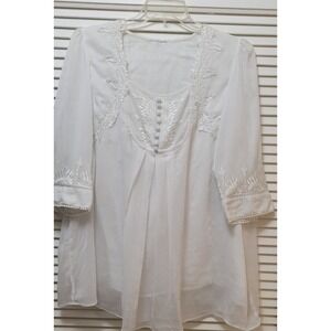 Boho Peasant Fairy Embroidered Lace Trim Tunic Blouse